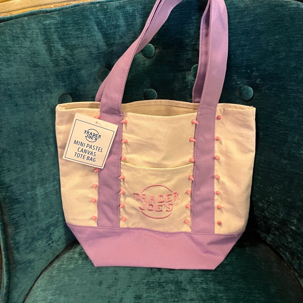Trader Joes Mini Tote Bag Pastel Purple with added Pink Studs *NWT